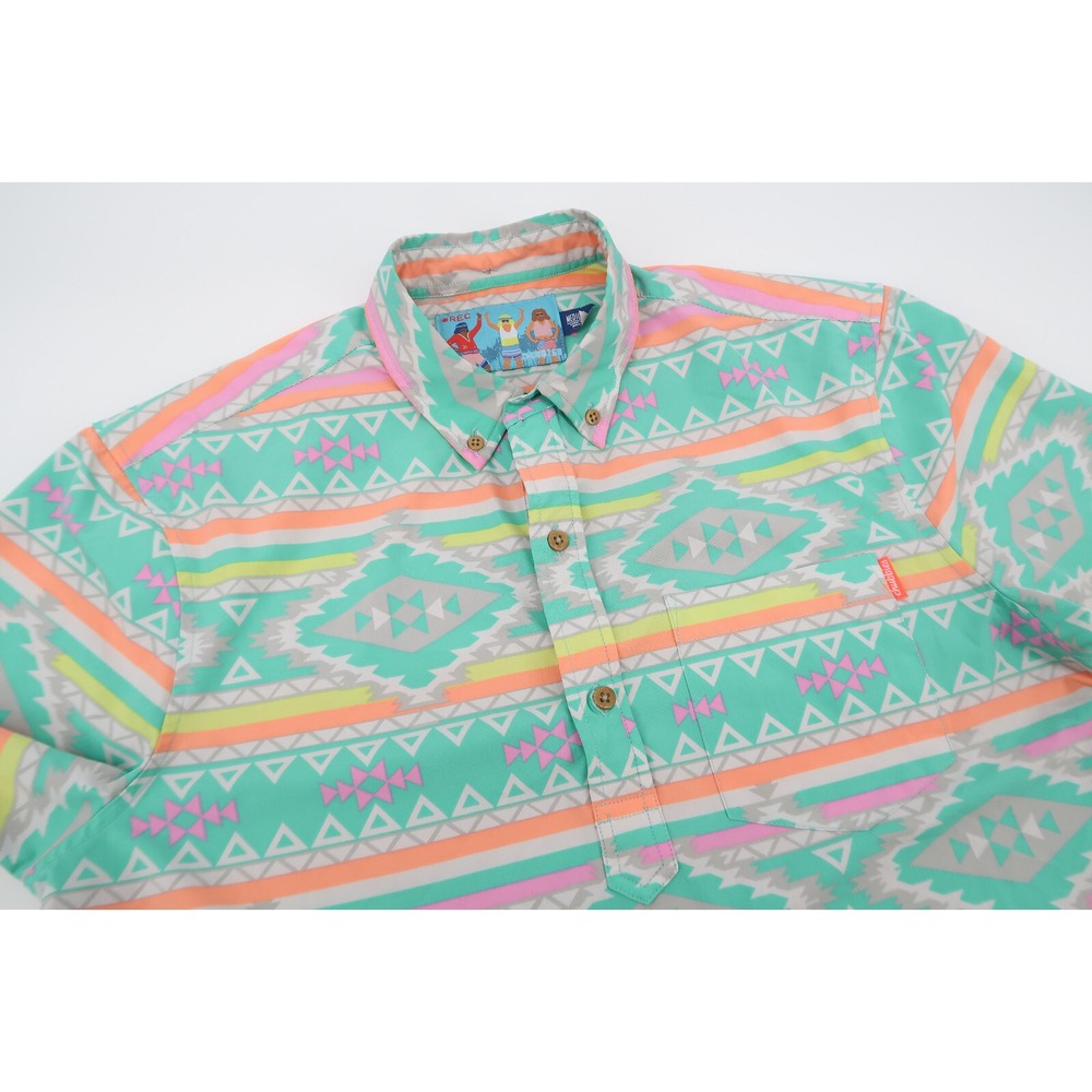 Chubbies Shirt Mens Medium En Fuego Southwestern Aztec All Over Print Popover